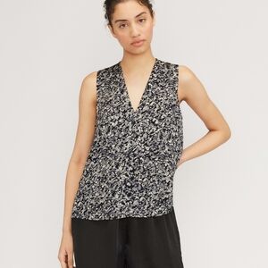 NWOT! Everlane Satin V-Neck Top in Splatter Pattern w/Tie Detail, Size S